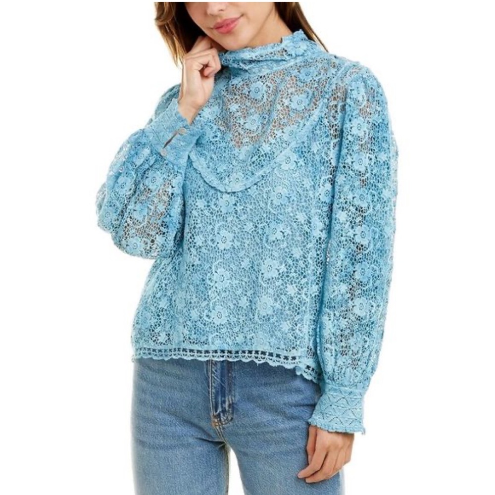 LoveShackFancy Blue Nerine Crocheted Lace Blouse - Picture 9 of 9